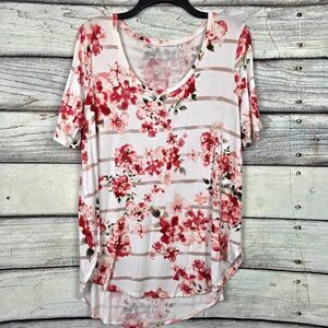 LuLaRoe Floral Stripe Tunic Top Womens L